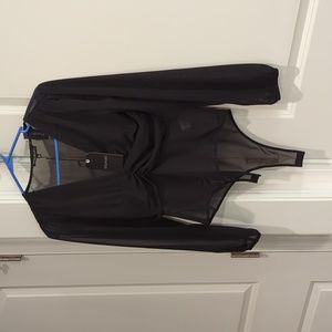 Bodysuit sheer deep V neck bodysuit women's M stretchy black M